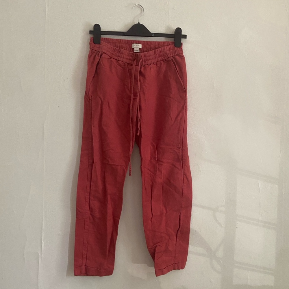 J. Crew Linen Drawstring Pants Red, Linen-Cotton Blend, Red Linen Pants